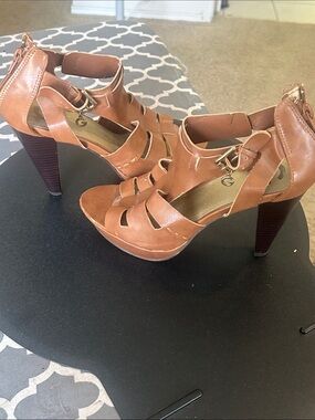 G by Guess Cognac Strappy Platform Heels